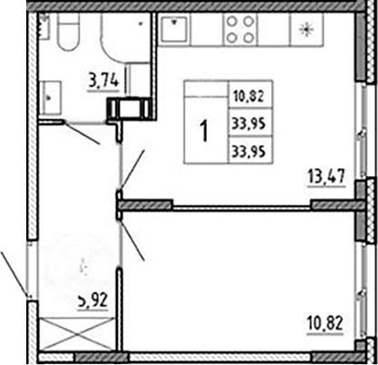 Планировка — Аннино Сити, 1-комн., 34 м²