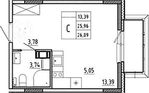 Планировка — Аннино Сити, Студия, 26 м²