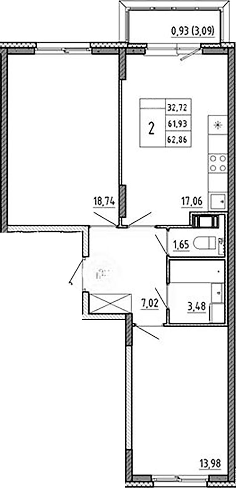 Планировка — Аннино Сити, 3-комн., 62 м²