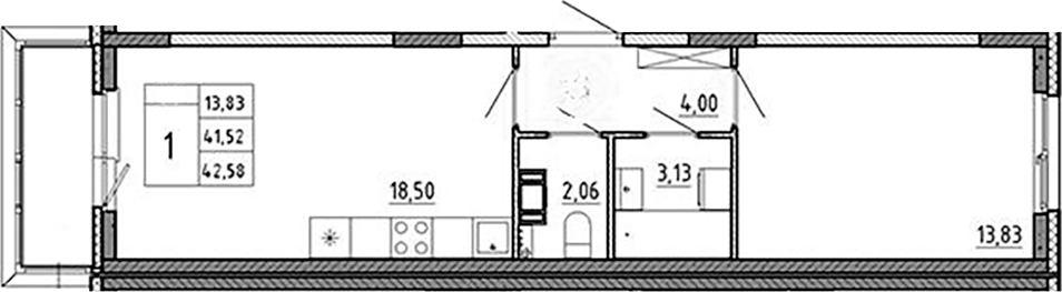 Планировка — Аннино Сити, 2-комн., 42 м²