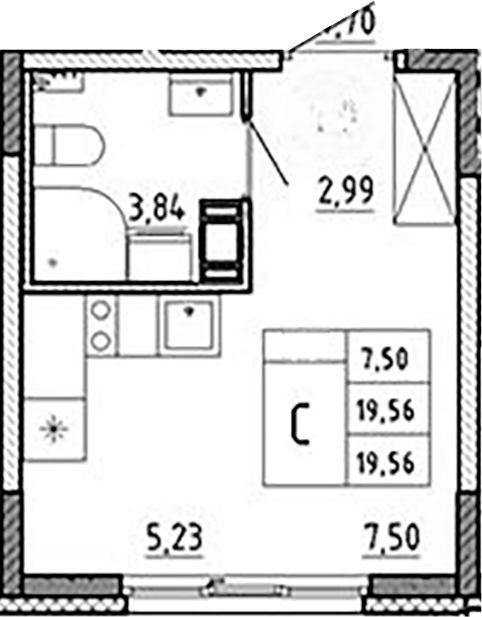 Планировка — Аннино Сити, Студия, 20 м²