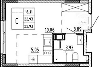 Планировка — Аннино Сити, Студия, 23 м²