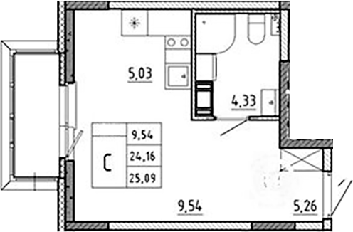 Планировка — Аннино Сити, Студия, 24 м²
