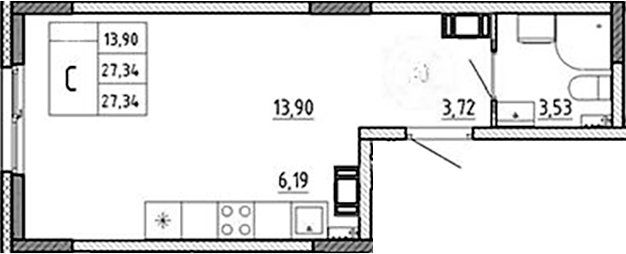 Планировка — Аннино Сити, Студия, 27 м²