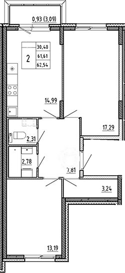 Планировка — Аннино Сити, 2-комн., 62 м²