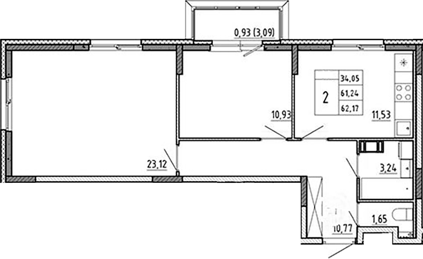 Планировка — Аннино Сити, 2-комн., 61 м²