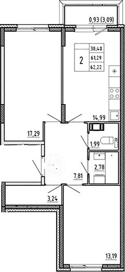 Планировка — Аннино Сити, 2-комн., 61 м²