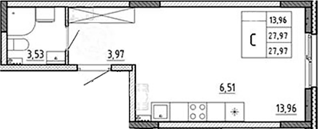 Планировка — Аннино Сити, Студия, 28 м²