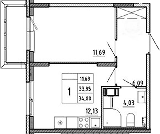 Планировка — Аннино Сити, 1-комн., 34 м²