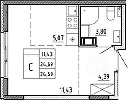 Планировка — Аннино Сити, Студия, 25 м²