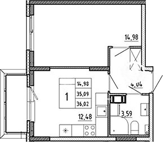 Планировка — Аннино Сити, 1-комн., 35 м²