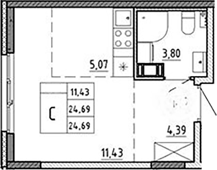 Планировка — Аннино Сити, Студия, 25 м²