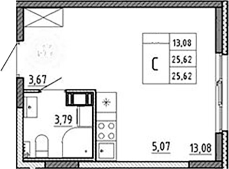 Планировка — Аннино Сити, Студия, 26 м²