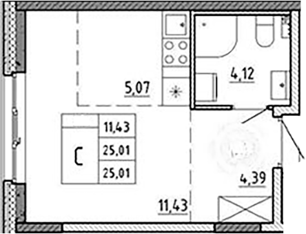Планировка — Аннино Сити, Студия, 25 м²
