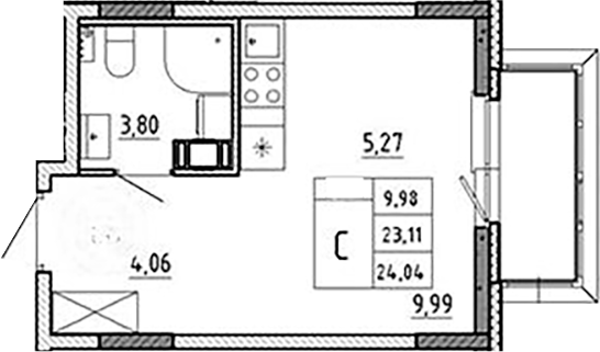 Планировка — Аннино Сити, Студия, 23 м²