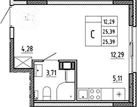 Планировка — Аннино Сити, Студия, 25 м²