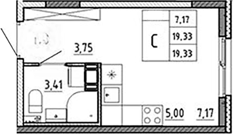 Планировка — Аннино Сити, Студия, 19 м²