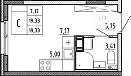 Планировка — Аннино Сити, Студия, 19 м²