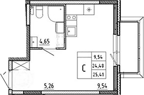 Планировка — Аннино Сити, Студия, 24 м²
