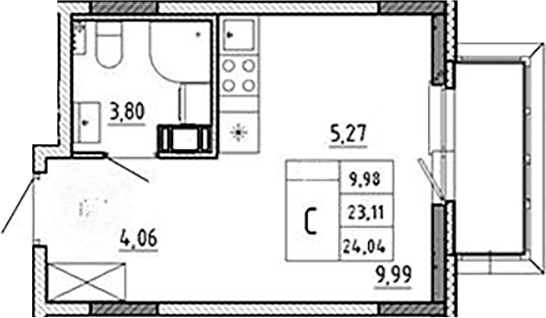 Планировка — Аннино Сити, Студия, 23 м²