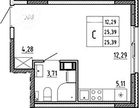 Планировка — Аннино Сити, Студия, 25 м²