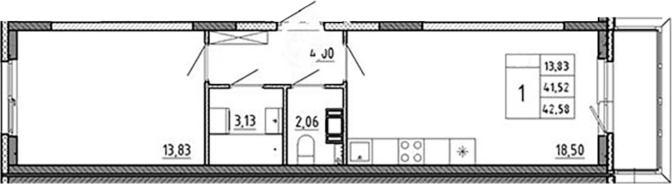 Планировка — Аннино Сити, 2-комн., 42 м²