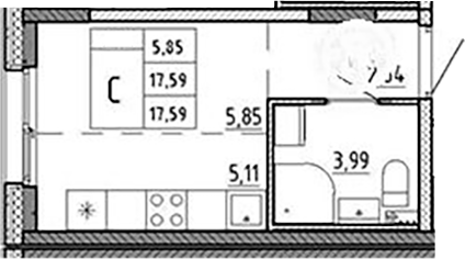 Планировка — Аннино Сити, Студия, 18 м²
