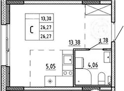 Планировка — Аннино Сити, Студия, 26 м²