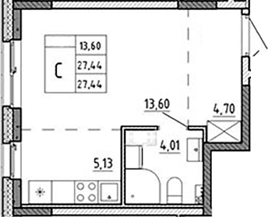 Планировка — Аннино Сити, Студия, 27 м²