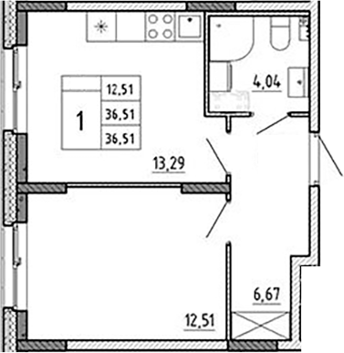 Планировка — Аннино Сити, 1-комн., 37 м²