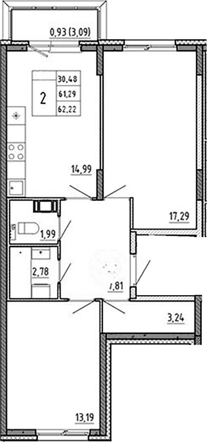 Планировка — Аннино Сити, 2-комн., 61 м²