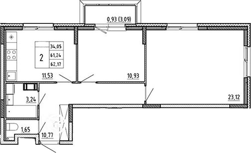 Планировка — Аннино Сити, 2-комн., 61 м²