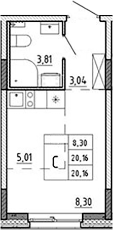 Планировка — Аннино Сити, Студия, 20 м²