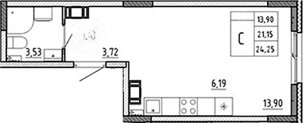 Планировка — Аннино Сити, Студия, 24 м²