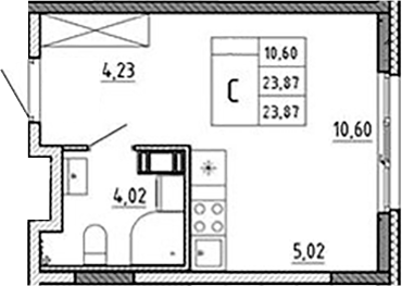 Планировка — Аннино Сити, Студия, 24 м²