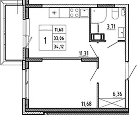 Планировка — Аннино Сити, 1-комн., 33 м²