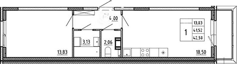 Планировка — Аннино Сити, 2-комн., 42 м²