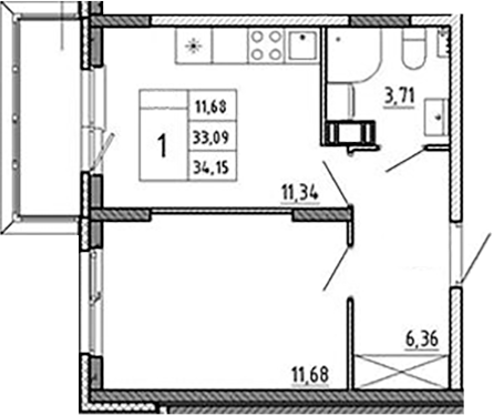 Планировка — Аннино Сити, 1-комн., 33 м²