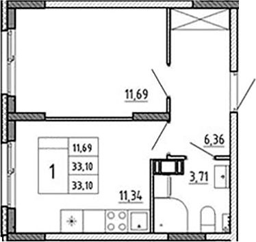 Планировка — Аннино Сити, 1-комн., 33 м²