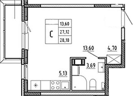 Планировка — Аннино Сити, Студия, 27 м²