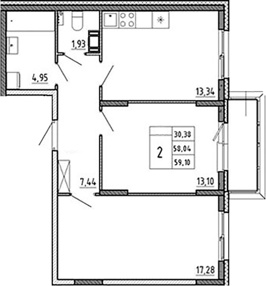 Планировка — Аннино Сити, 2-комн., 58 м²