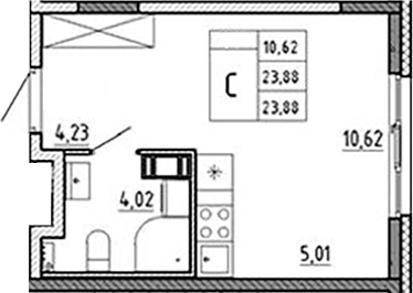Планировка — Аннино Сити, Студия, 24 м²