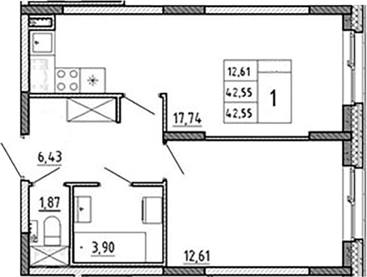 Планировка — Аннино Сити, 2-комн., 43 м²