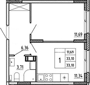 Планировка — Аннино Сити, 1-комн., 33 м²