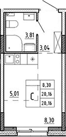 Планировка — Аннино Сити, Студия, 20 м²