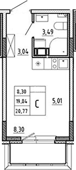 Планировка — Аннино Сити, Студия, 20 м²