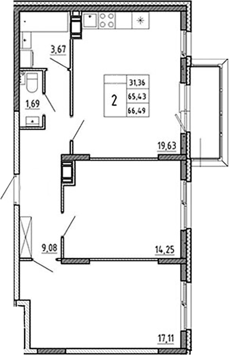 Планировка — Аннино Сити, 3-комн., 65 м²