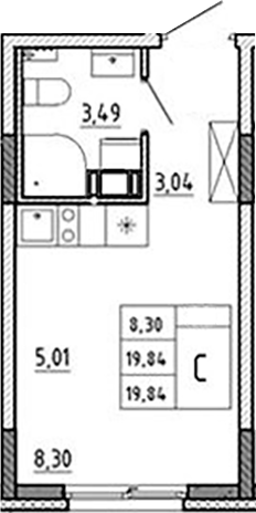 Планировка — Аннино Сити, Студия, 20 м²
