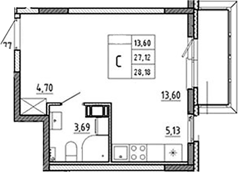 Планировка — Аннино Сити, Студия, 27 м²