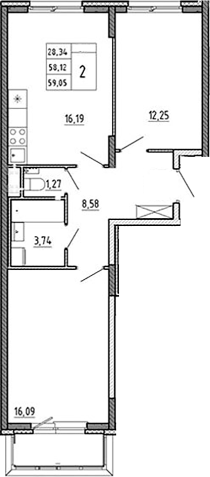 Планировка — Аннино Сити, 3-комн., 58 м²